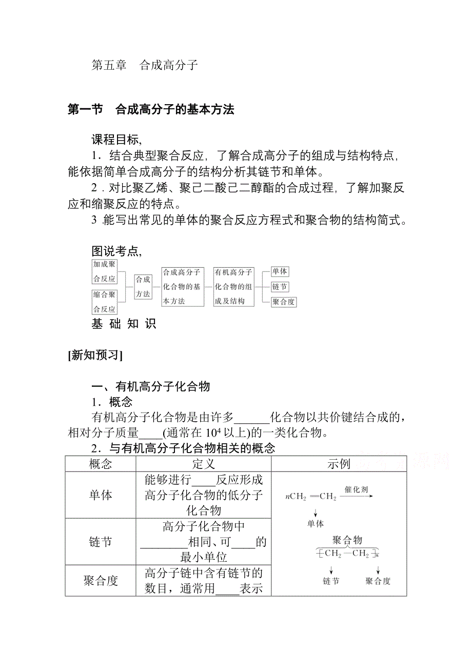 新教材2021-2022学年人教版化学选择性必修第三册学案：5-1 合成高分子的基本方法 WORD版含解析.docx_第1页