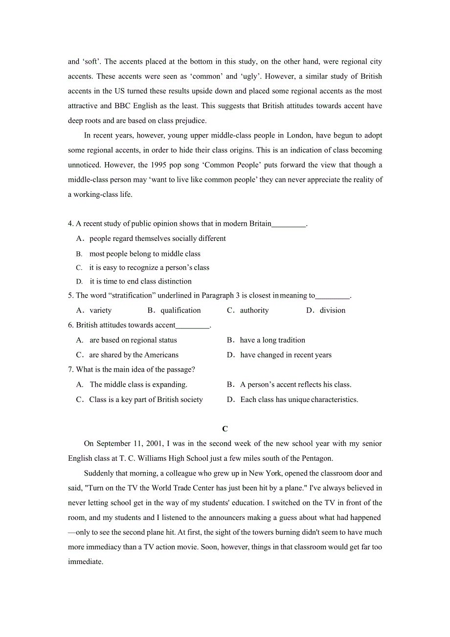 广东省实验中学2020届高三3月线上考试英语试题 WORD版缺答案.doc_第3页