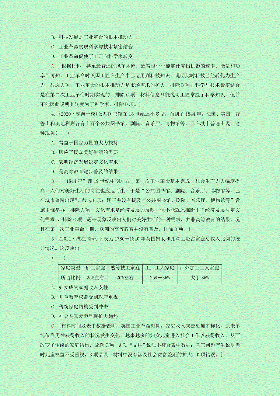 2022届高考历史一轮复习 课题综合集训16 两次工业革命（含解析）新人教版.doc_第2页