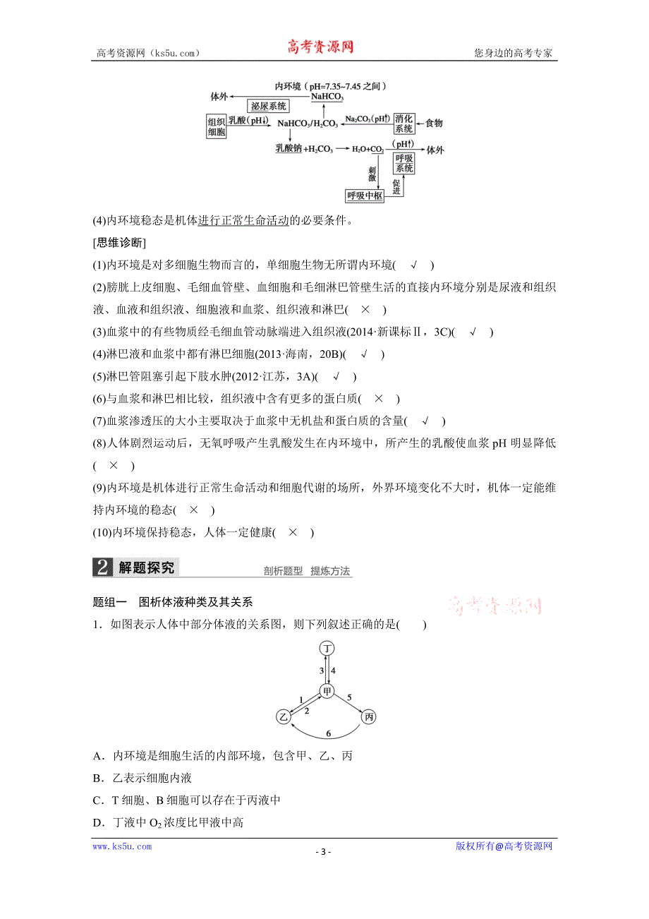 2016届《步步高》高考生物一轮复习 第27讲　人体内环境的稳态及其实例.doc_第3页