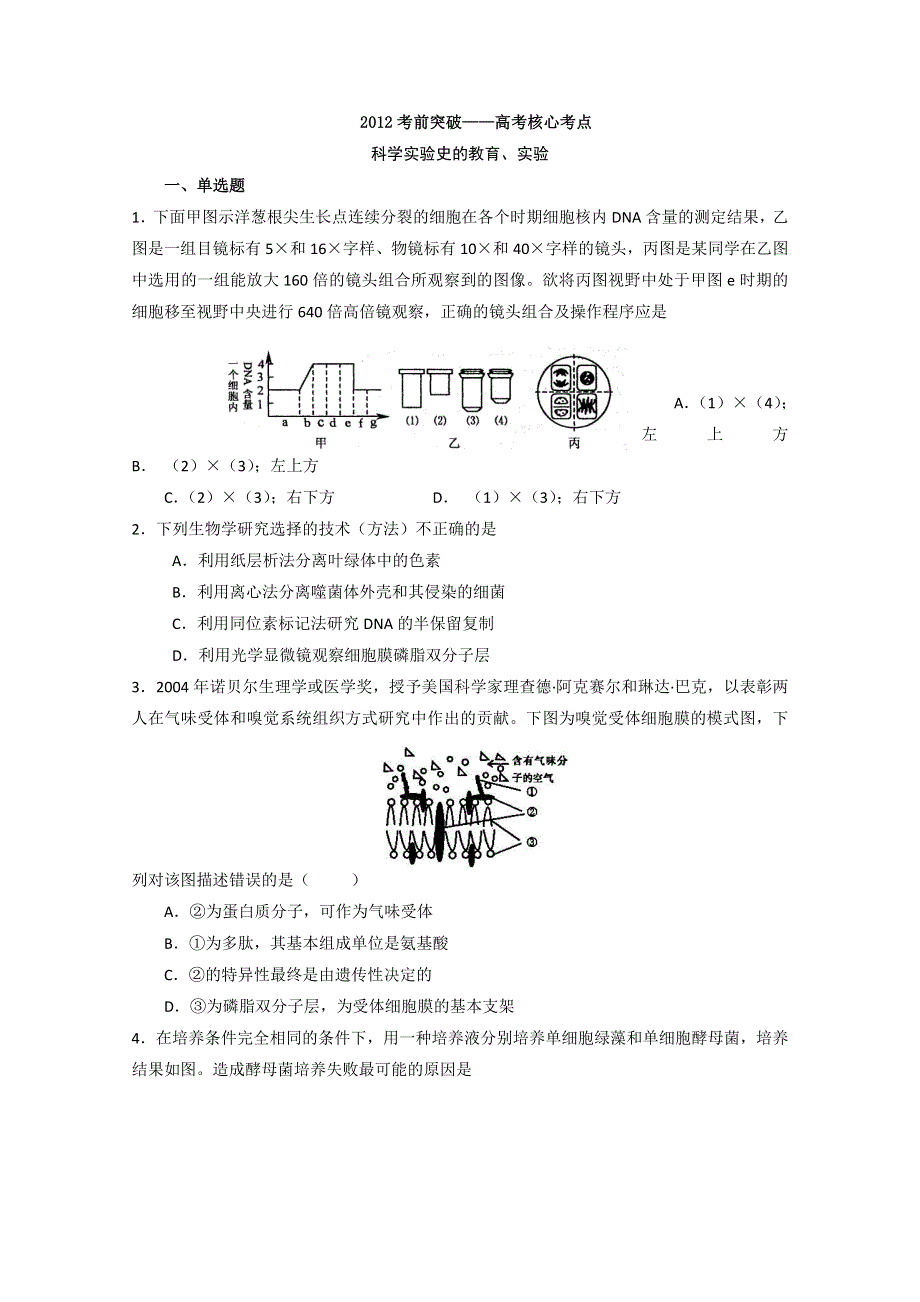 2012届高考生物考前核心突破：5科学实验史的教育.doc_第1页