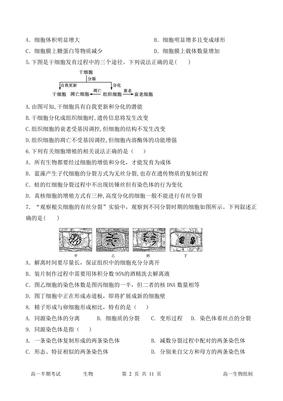 四川省简阳市阳安中学2020-2021学年高一生物下学期期中试题（PDF无答案）.pdf_第2页