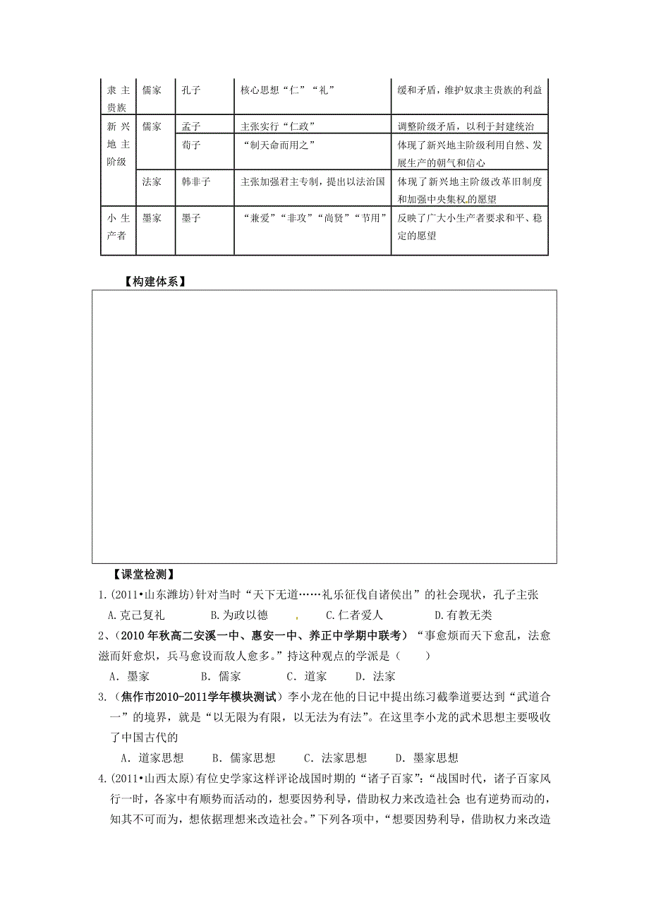 人民版高中历史文化史 专题一 第1课 百家争鸣 学案.doc_第3页