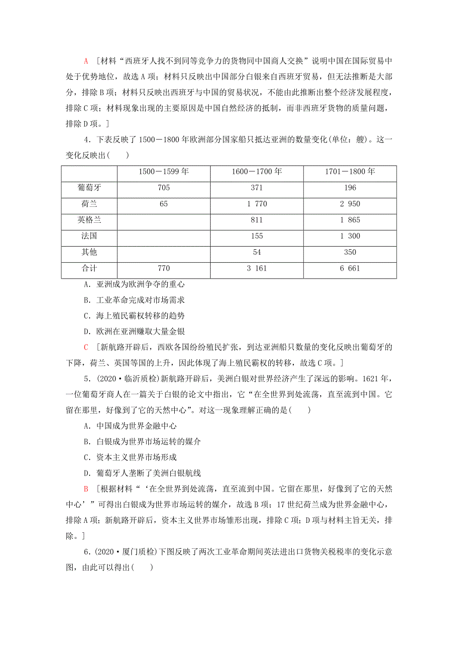 2022届高考历史统考一轮复习 专题限时集训9 走向世界的资本主义市场（含解析）人民版.doc_第2页