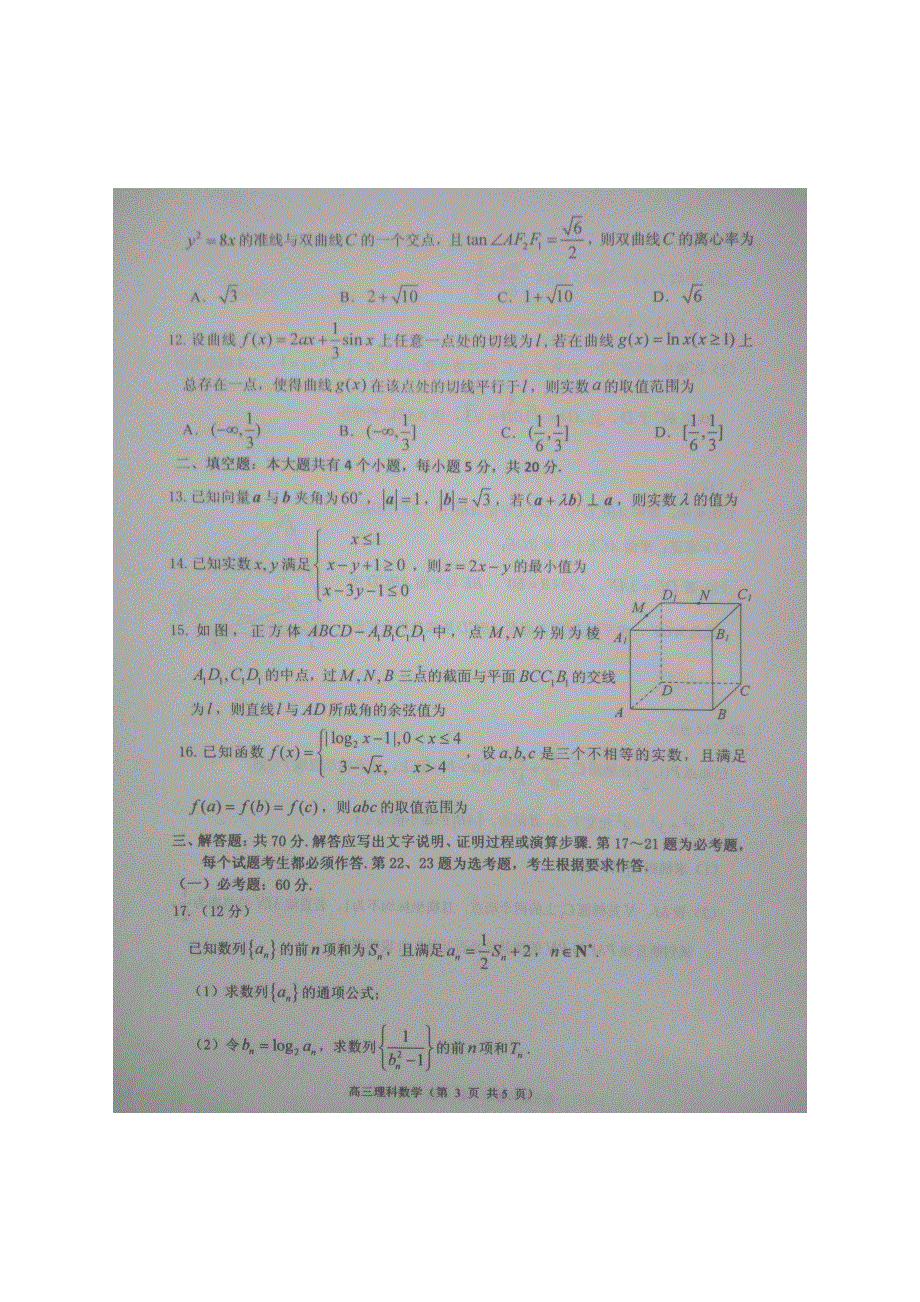 山东省栖霞二中2019届高三上学期期末考试数学（理）试卷 扫描版含答案.doc_第3页