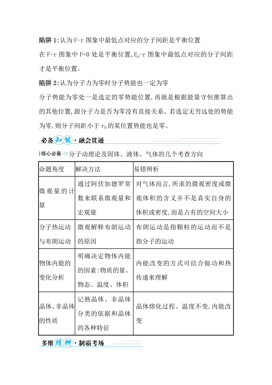 2021届高考物理二轮考前复习学案：第一篇 专题十三 考向1 分子动理论 WORD版含解析.doc_第2页