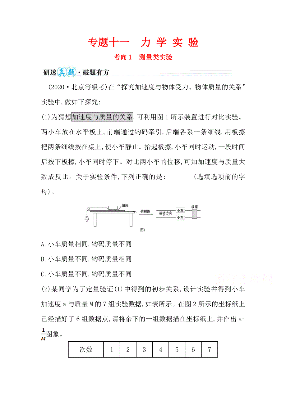 2021届高考物理二轮考前复习学案：第一篇 专题十一 考向1 测量类实验 WORD版含解析.doc_第1页