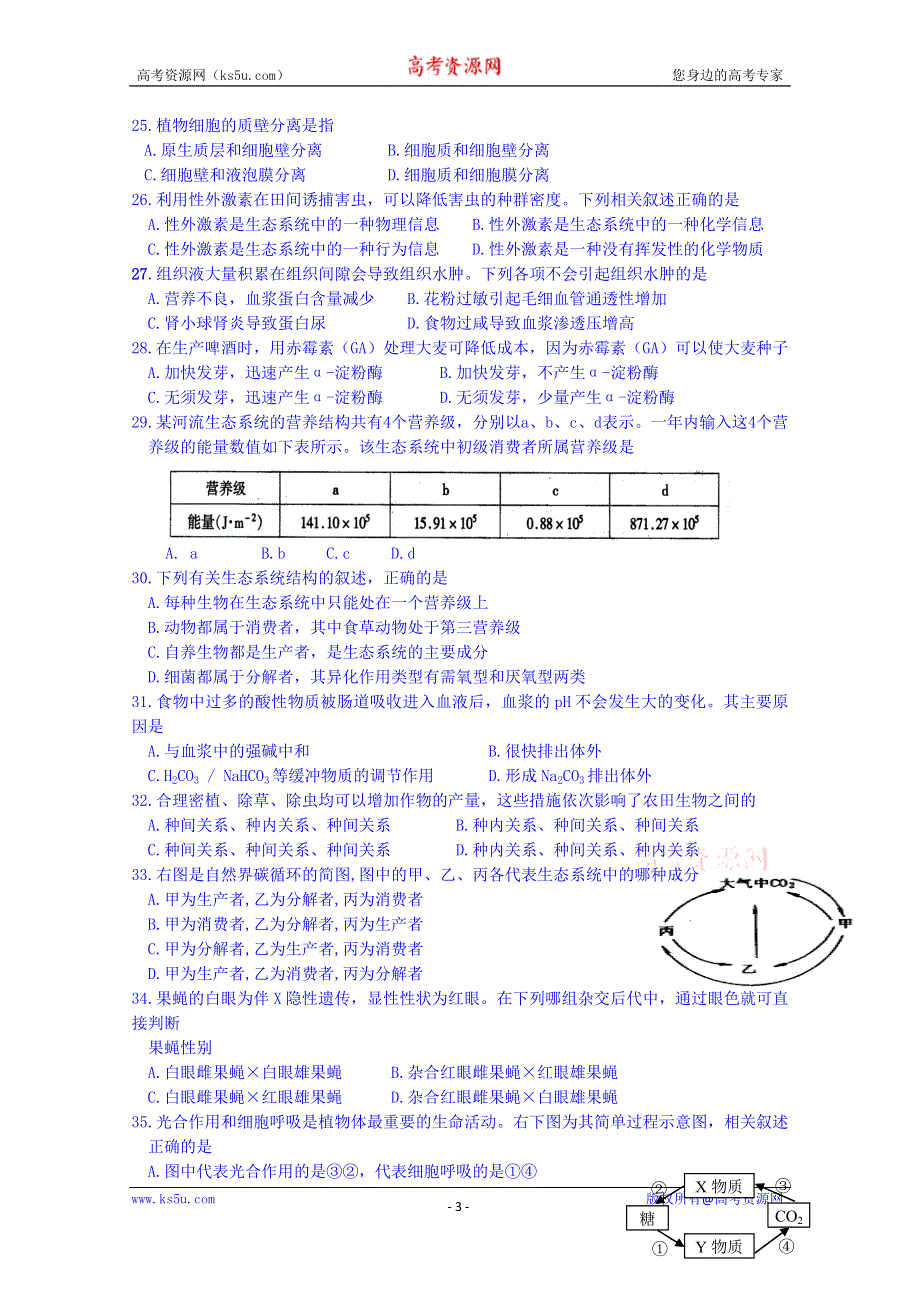 四川省米易中学2014-2015高二上学期生物周测4 WORD版含答案.doc_第3页