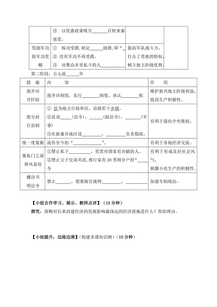 人民版高中历史选修一专题二 商鞅变法第1节《“治世不一道便国不必法古”》知识梳理学案.doc_第3页