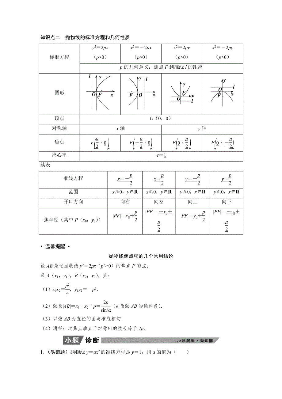 2022届高考北师大版数学（理）一轮复习学案：8-6 抛物线 WORD版含解析.doc_第2页