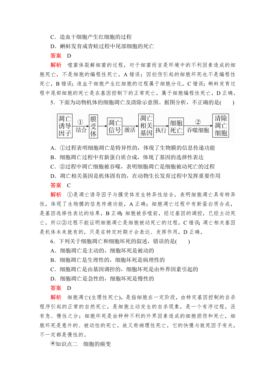 2020生物同步导学提分教程人教必修一测试：第6章 细胞的生命历程 第3、4节 课时精练 WORD版含解析.doc_第2页