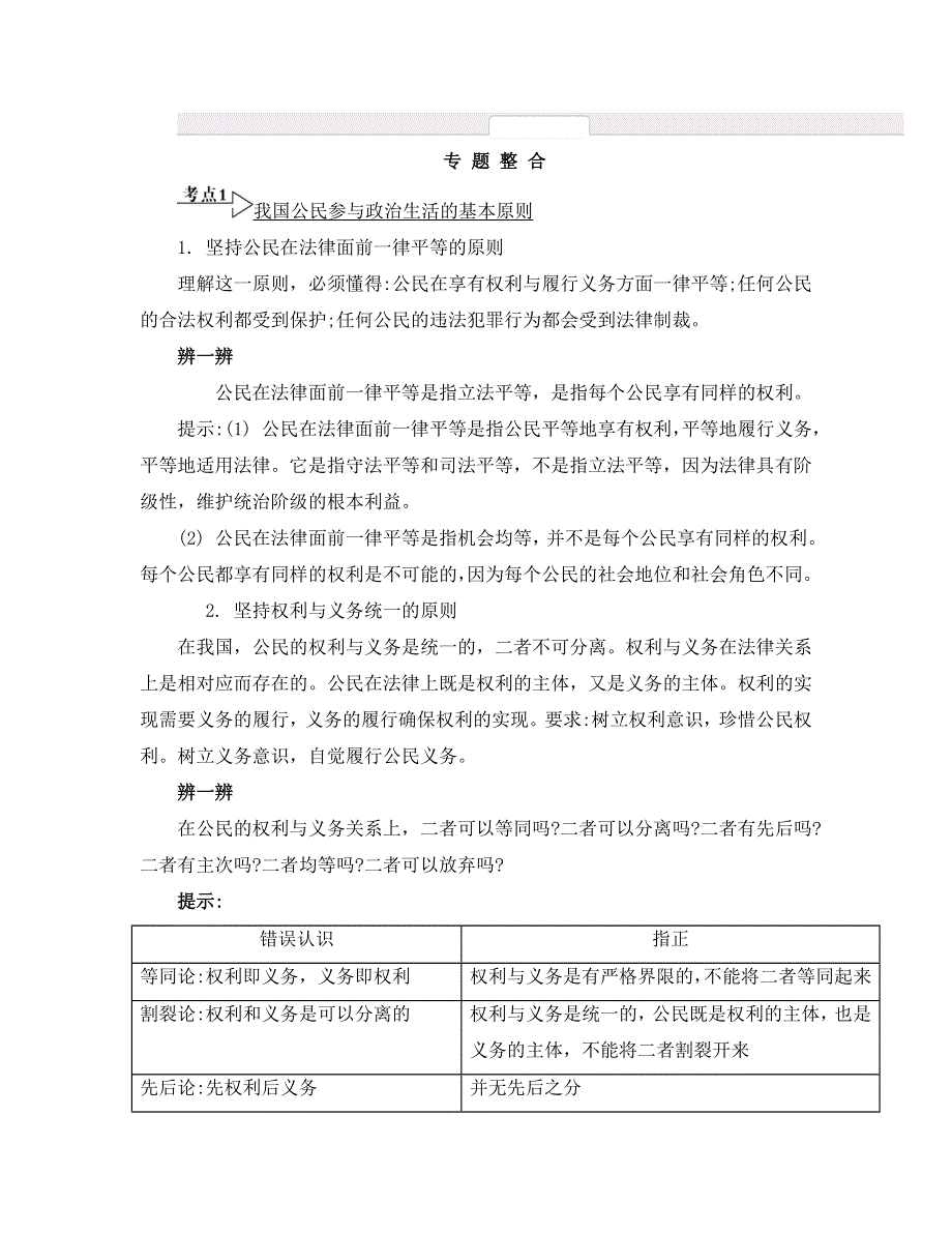 《南方凤凰台》2015年政治二轮复习提优（江苏专用）专题五 公民自觉的政治参与6_《专题整合》 .doc_第1页