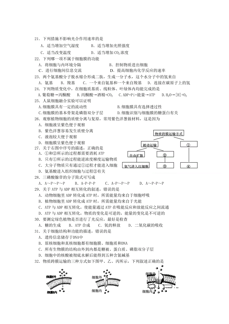 广东省广州六中2011-2012学年高一上学期期末考试生物试卷.doc_第3页