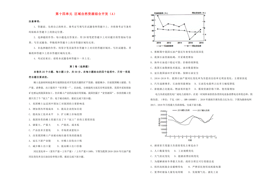 2022届高考地理一轮单元训练 第十四单元 区域自然资源综合开发（A卷）.doc_第1页
