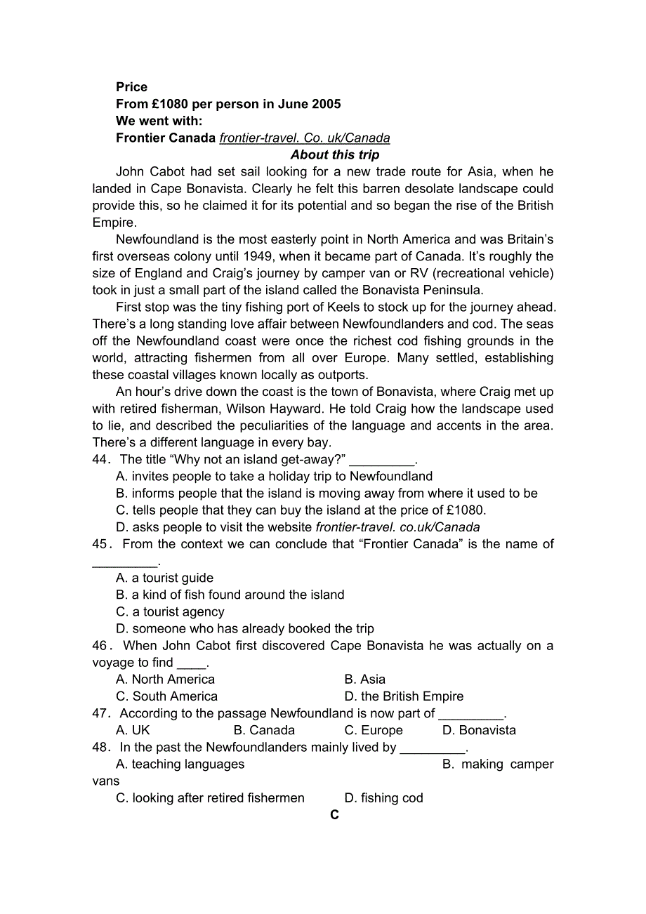 2012届高考英语二轮复习专题训练：阅读理解限时训练题14.doc_第2页