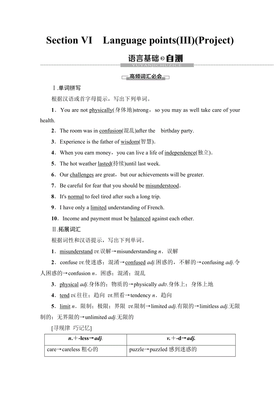 2019-2020同步译林英语必修一新突破讲义：UNIT 2 SECTION Ⅵ　LANGUAGE POINTS（Ⅲ）（PROJECT） WORD版含答案.doc_第1页