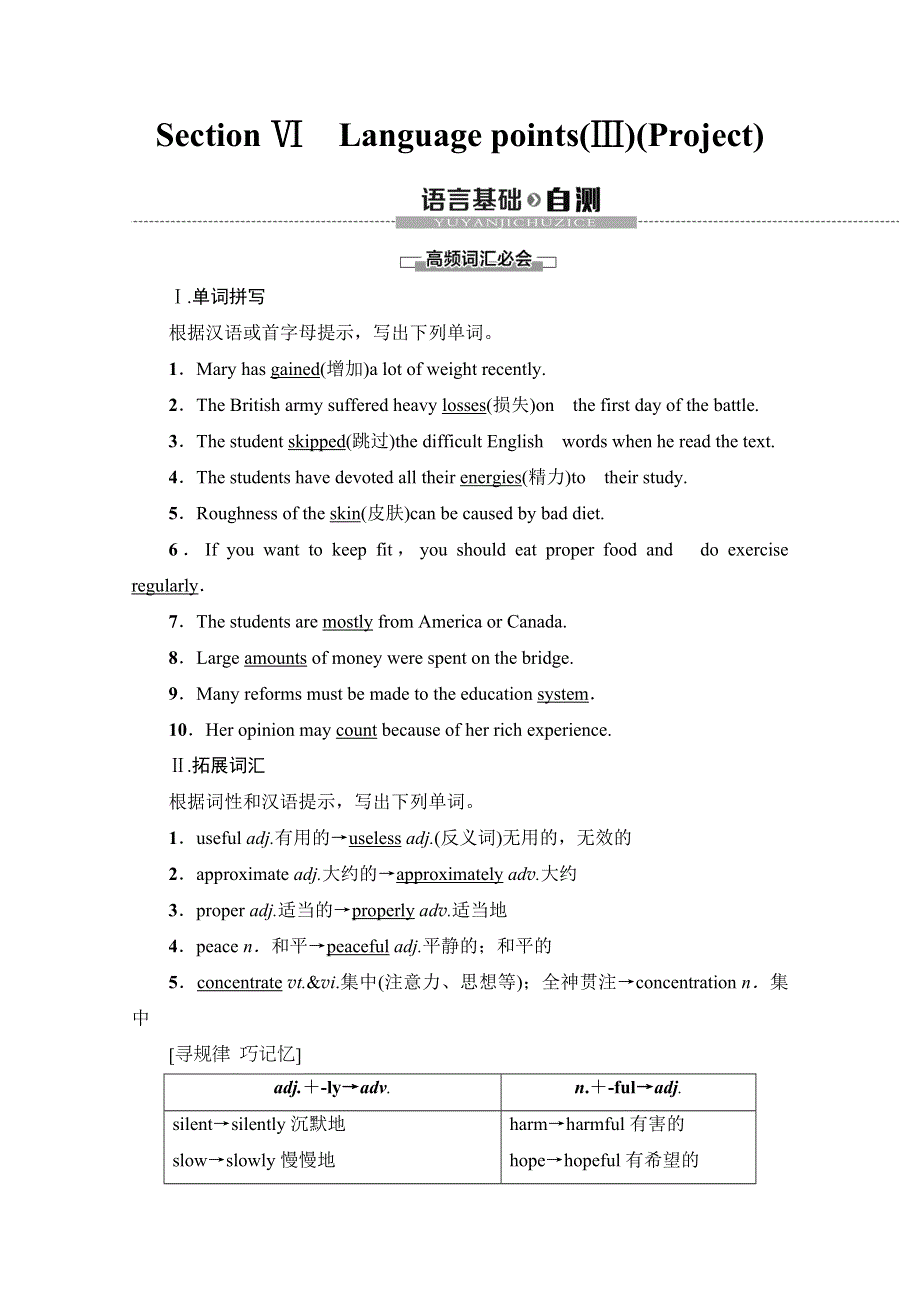 2019-2020同步译林英语必修一新突破讲义：UNIT 3 SECTION Ⅵ　LANGUAGE POINTS（Ⅲ）（PROJECT） WORD版含答案.doc_第1页