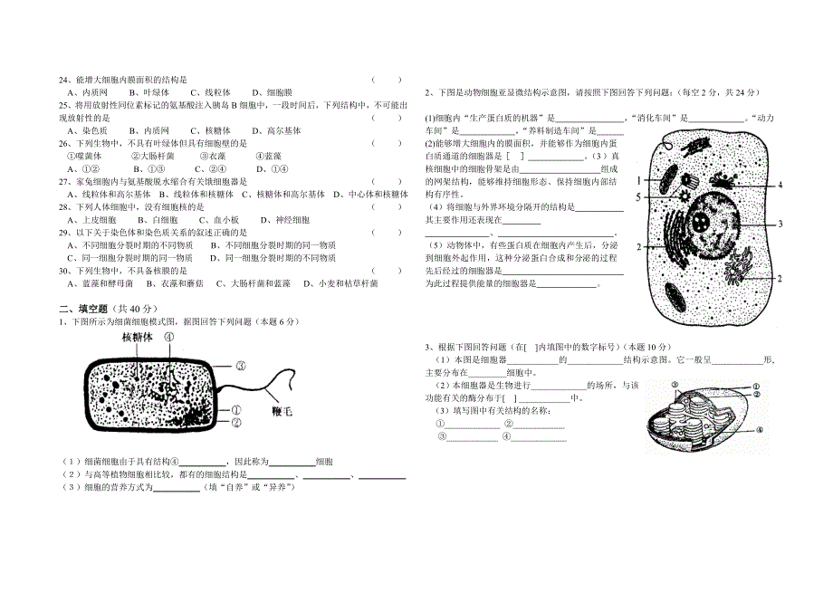 仁荣中学高一生物第二章（细胞的结构）练习题2005-12-01.doc_第2页