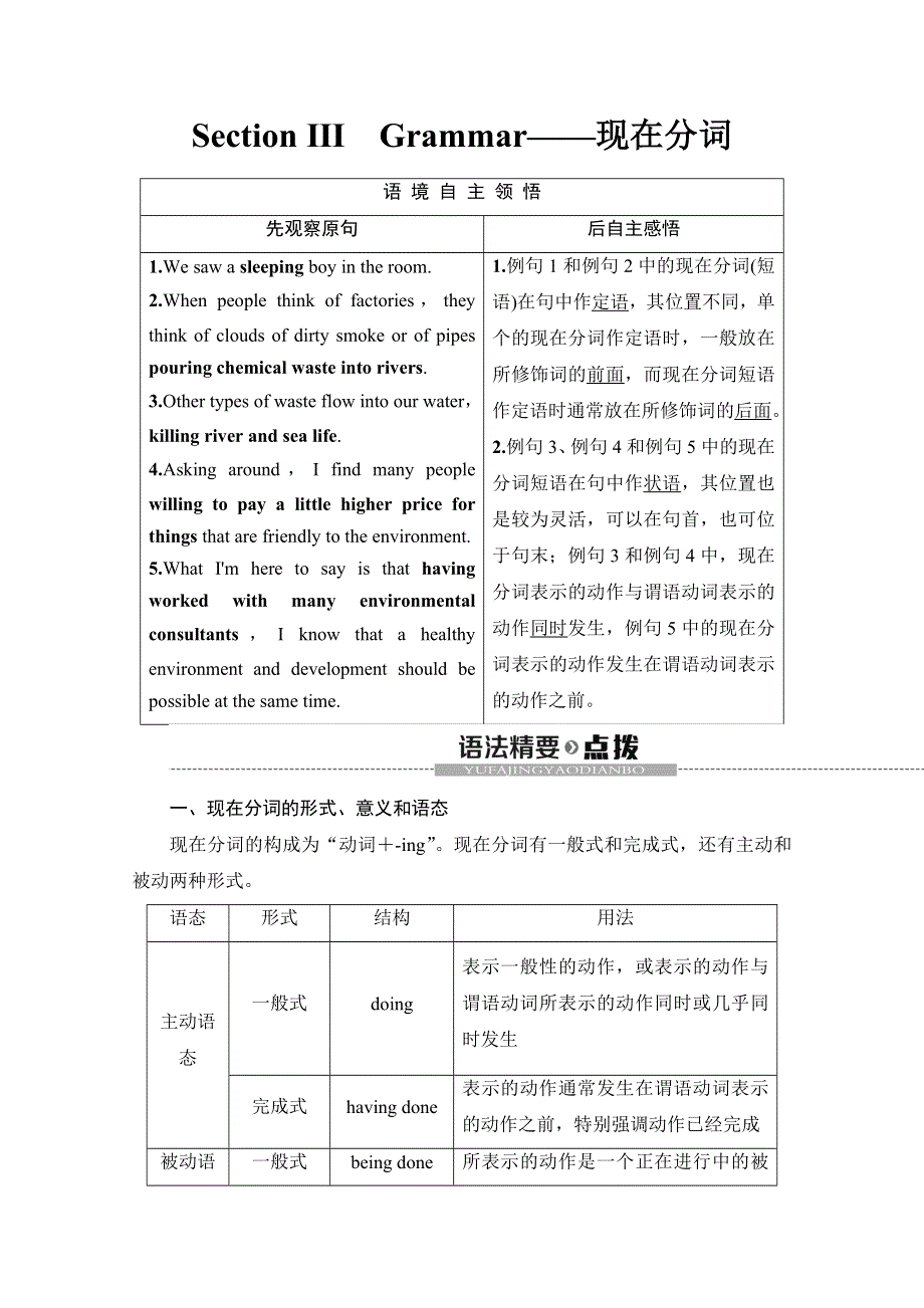 2019-2020同步译林英语必修五新突破讲义：UNIT 2 SECTION Ⅲ　GRAMMAR——现在分词 .doc_第1页