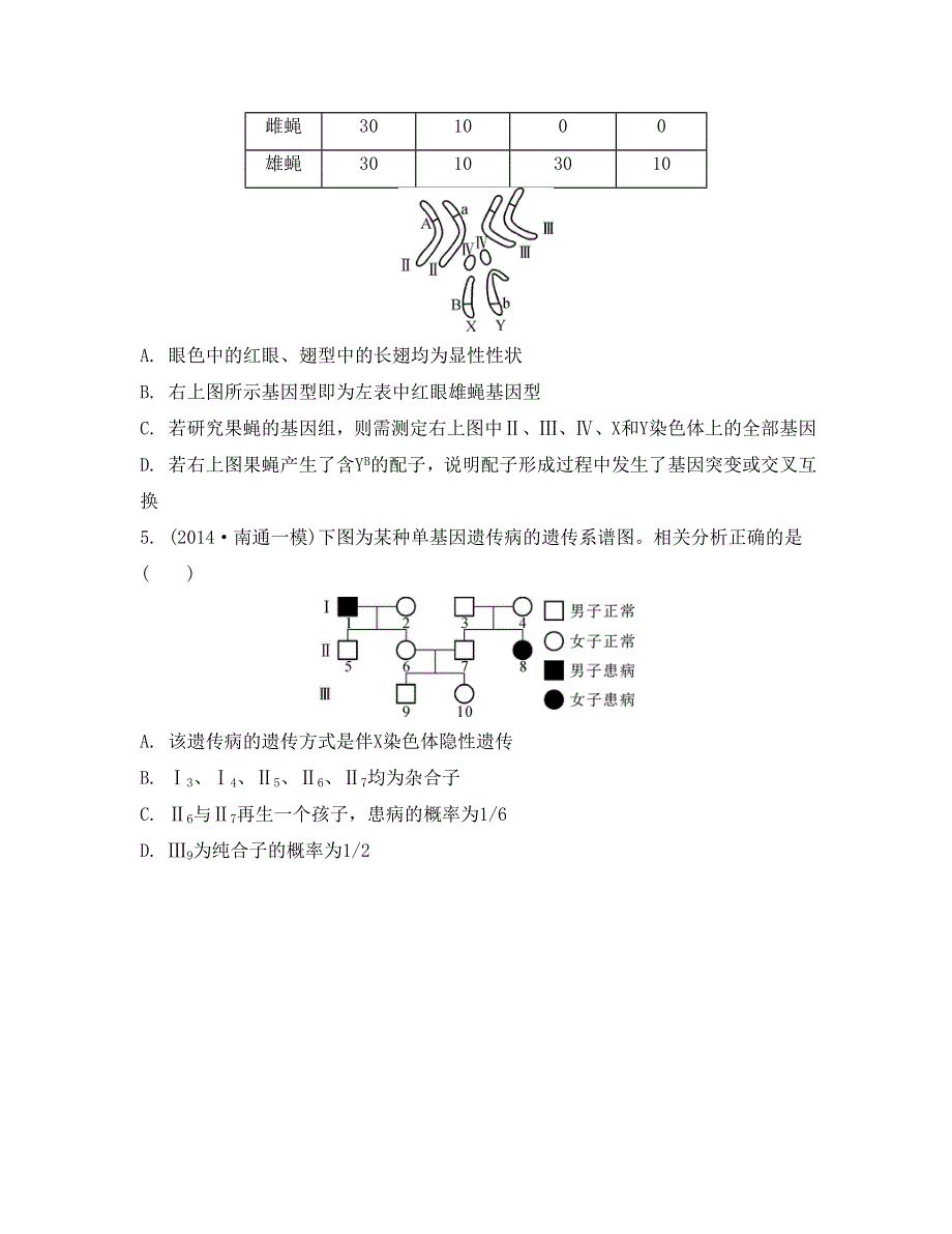 《南方凤凰台》2015高考生物二轮复习提优（江苏专用）专题四 第二讲　遗传的基本规律及人类遗传病15_《能力呈现》 .doc_第3页