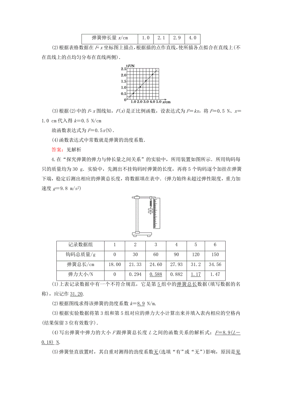 2021届高考物理一轮复习 课时作业8 实验：探究弹力和弹簧伸长的关系（含解析）鲁科版.doc_第3页