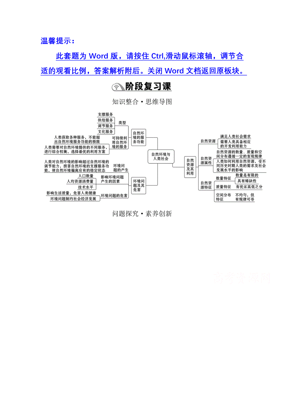 2020-2021学年新教材地理人教版选择性必修第三册学案：第一章　自然环境与人类社会 阶段复习课 WORD版含解析.doc_第1页