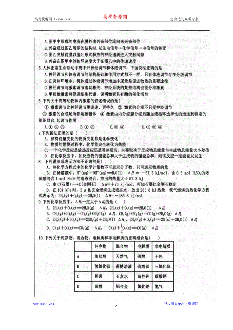 四川省眉山市车城中学2019-2020学年高二上学期期中考试理科综合试题 扫描版答案不全.doc_第2页