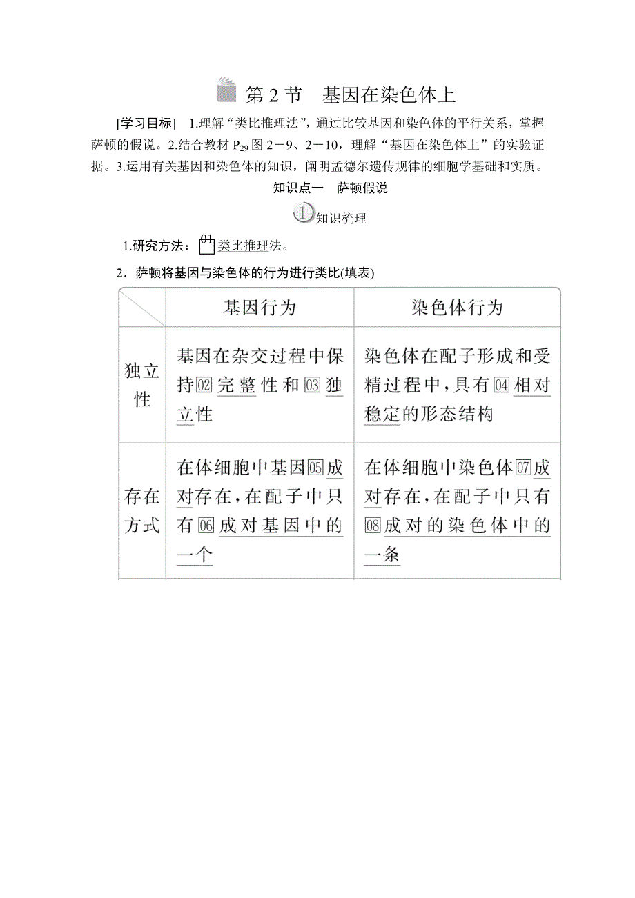 2020生物同步导学提分教程人教必修二讲义：第2章 第2节　基因在染色体上 WORD版含解析.doc_第1页