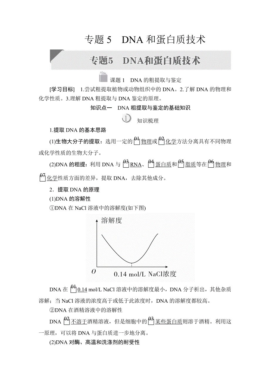 2020生物同步导学提分教程人教选修一讲义：专题5 DNA和蛋白质技术 课题1 WORD版含答案.doc_第1页