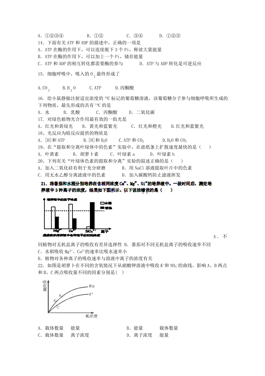 山东省枣庄第八中学2014-2015学年高一1月月考生物试题WORD版含答案.doc_第3页