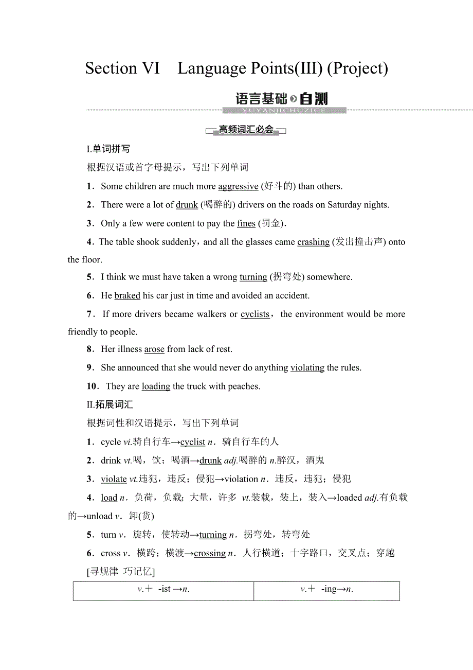 2019-2020同步译林英语选修七新突破讲义：UNIT 4 SECTION Ⅵ　LANGUAGE POINTS （Ⅲ） （PROJECT） WORD版含答案.doc_第1页