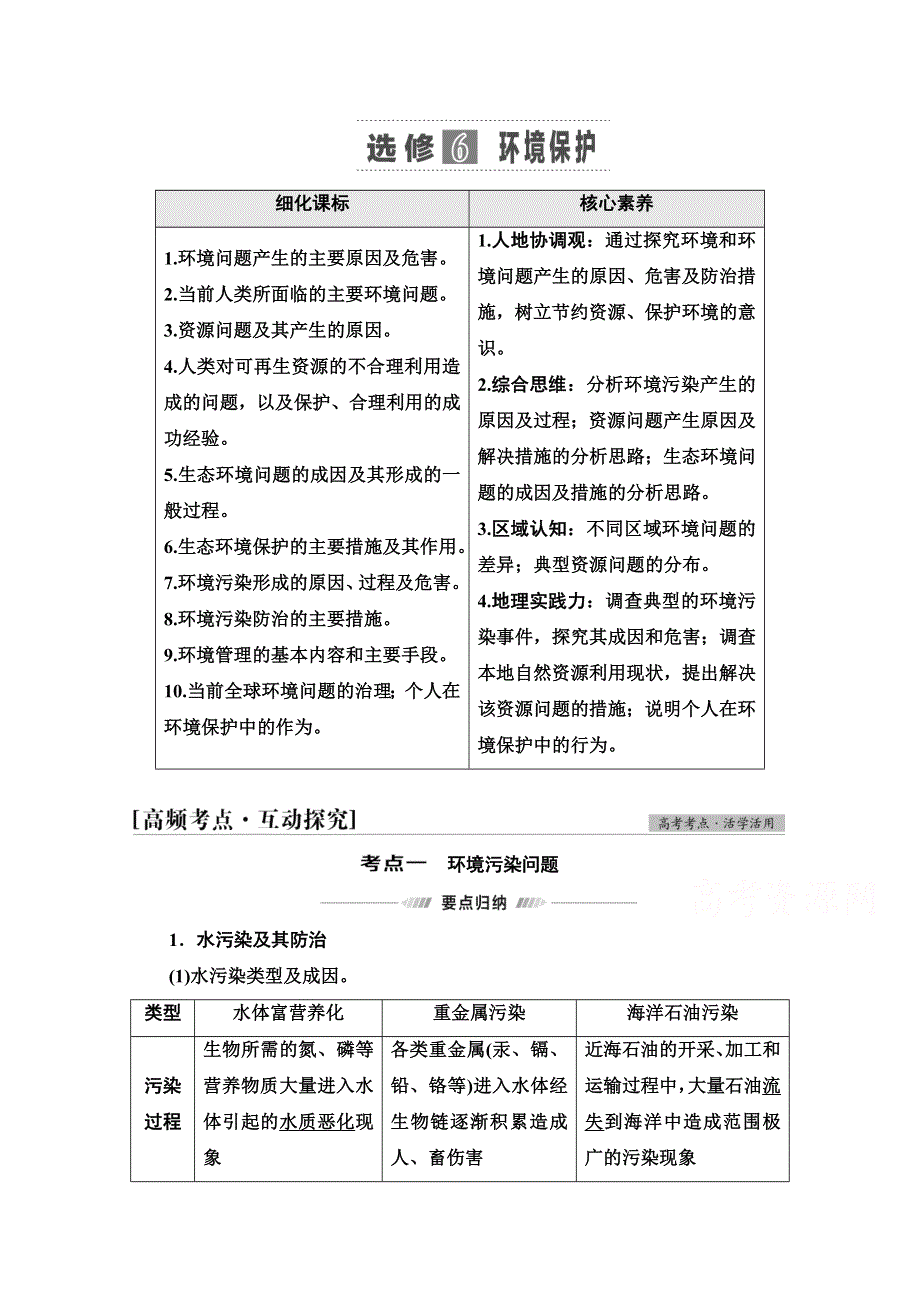 2022届高考地理一轮总复习学案：第5部分 选修6　环境保护 WORD版含解析.doc_第1页