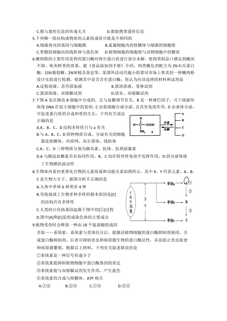 山东省汶上一中2012届高三10月月考 生物试题.doc_第2页