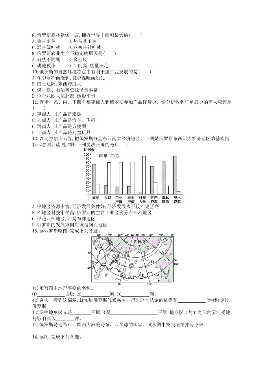 2023七年级地理下册 第七章 我们邻近的国家和地区 第4节 俄罗斯第1课时 横跨亚欧大陆北部 自然资源丰富,重工业发达课后习题 新人教版.docx_第2页