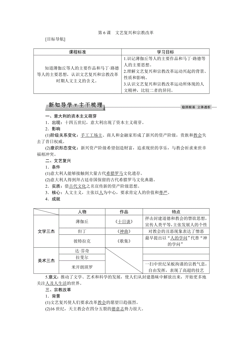 《备课资料》山西省运城市康杰中学高二历史新人教版必修3学案：2-6 文艺复兴和宗教改革 WORD版含答案.doc_第1页