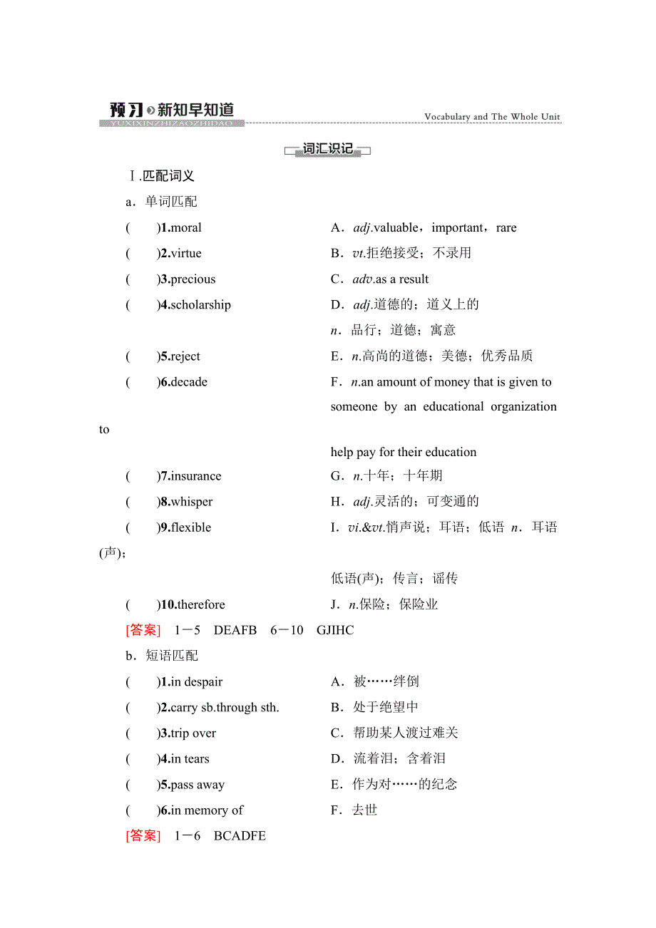 新教材2021-2022学年人教版英语必修第三册学案：UNIT 2 MORALS AND VIRTUES 预习 新知早知道 WORD版含解析.doc_第1页