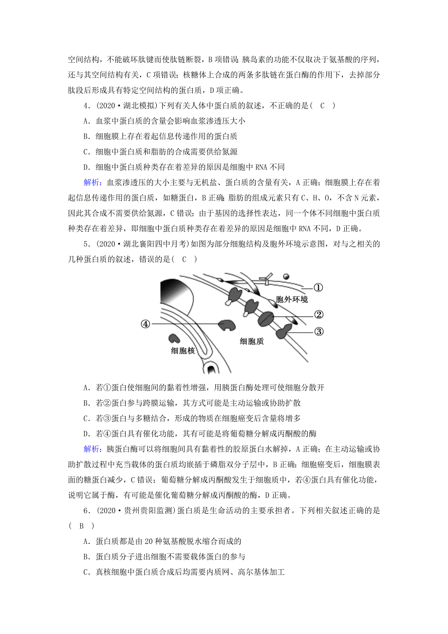 2021届高考生物一轮复习 第一单元 走近细胞和组成细胞的分子 第3讲 生命活动的主要承担者——蛋白质课时作业（含解析）新人教版.doc_第2页