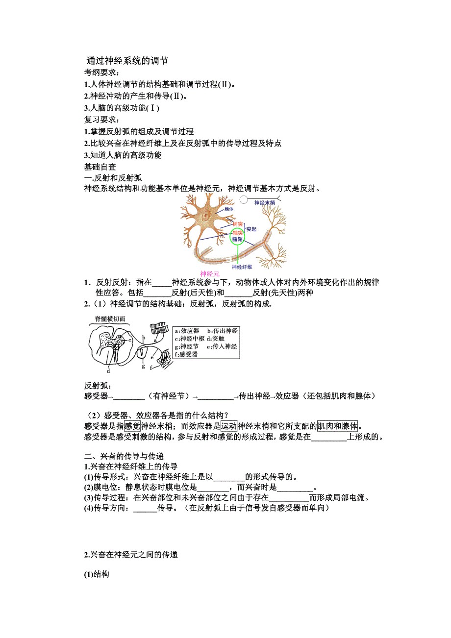 山东省沂水县第一中学2014年高考生物一轮复习学案：通过神经系统的调节(1).doc_第1页