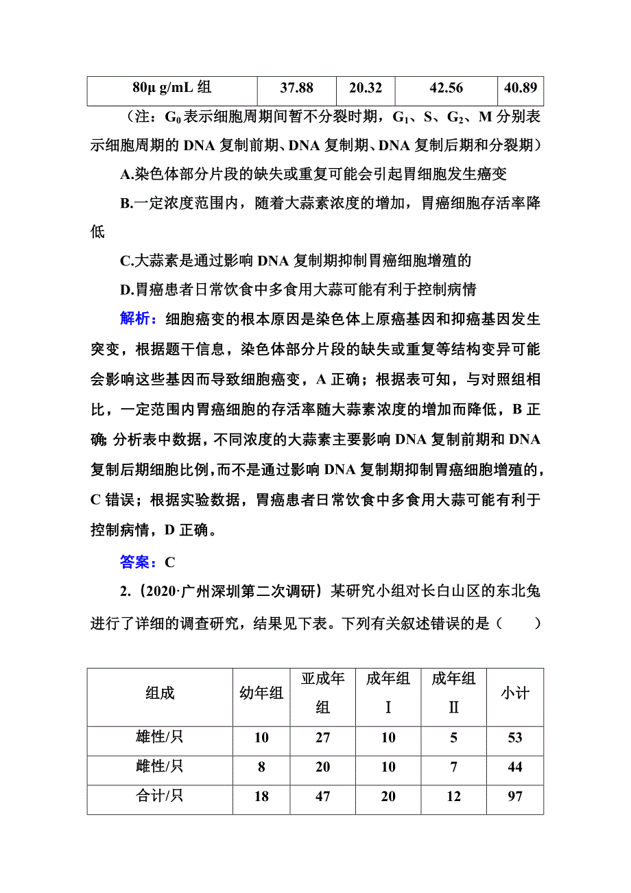 2021届高考生物二轮专题复习（选择性考试）学案：特色专题四　考点二　表格数据类 WORD版含解析.doc_第2页