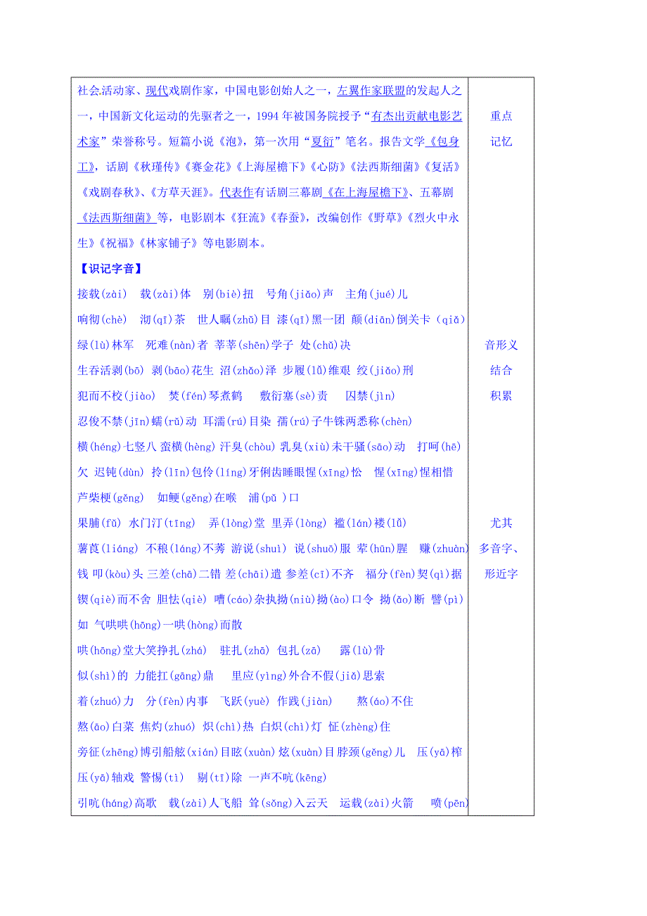 山东省沂水县第一中学人教版高中必修一语文学案：第四单元复习 .doc_第3页