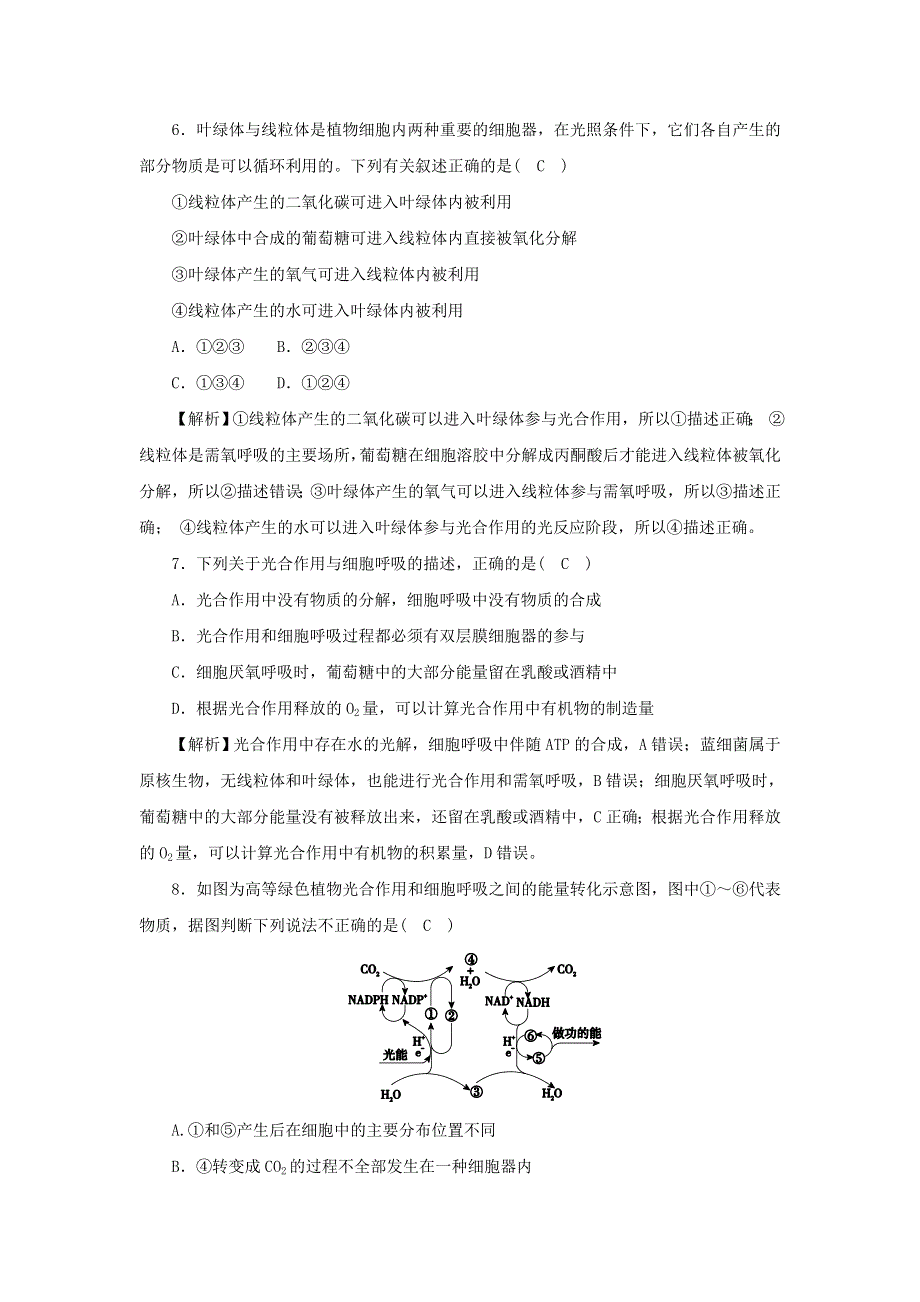 2021-2022学年新教材高中生物 高效作业23 细胞呼吸和光合作用综合（含解析）浙科版必修第一册.docx_第3页