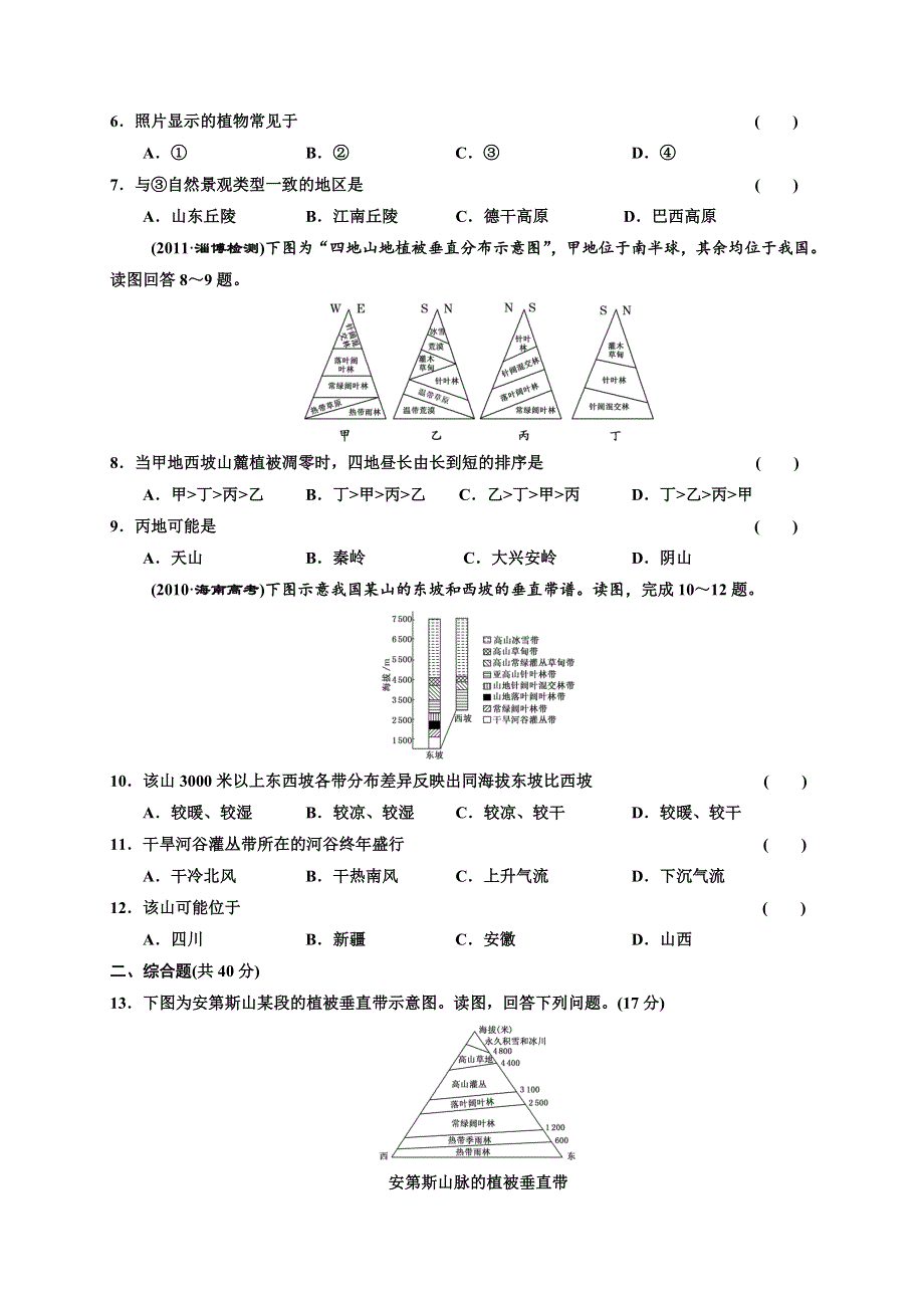 《精品》2013届高考地理一轮复习（人教新课标版）同步跟踪训练（14）自然地理环境的差异性 WORD版含答案.doc_第2页