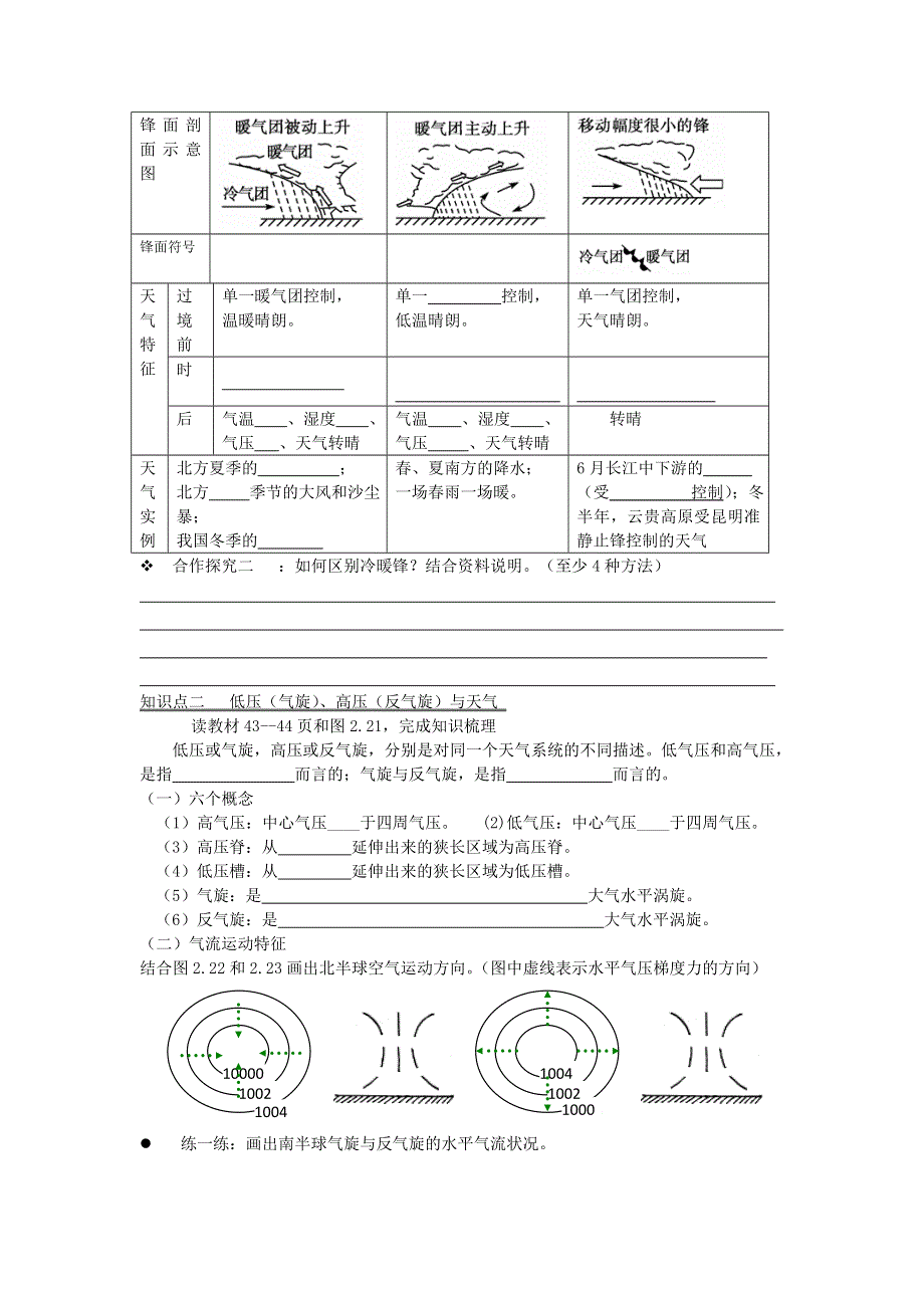 四川省绵阳南山中学人教版高中地理必修一导学案：2-3常见天气系统 .doc_第2页