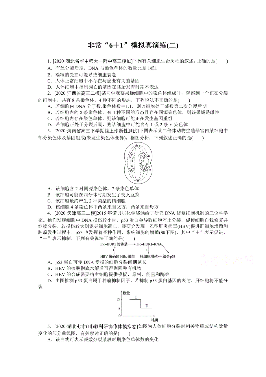 2021届高考生物二轮专题闯关导练 （统考版）：专题三　生命系统的延续 非常“6＋1”模拟真演练（二） WORD版含解析.doc_第1页