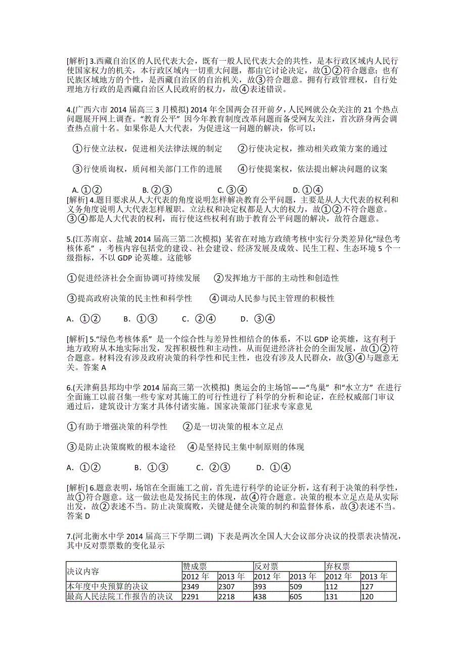 《科学备考》2015届高考政治大一轮复习配套精品试题：我国的人民代表大会制度（含2014试题） WORD版含答案.doc_第2页