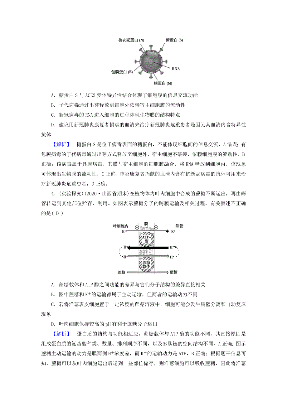 2021届高考生物二轮复习 专题2 细胞的基本结构和物质运输核心素养训练（含解析）新人教版.doc_第2页