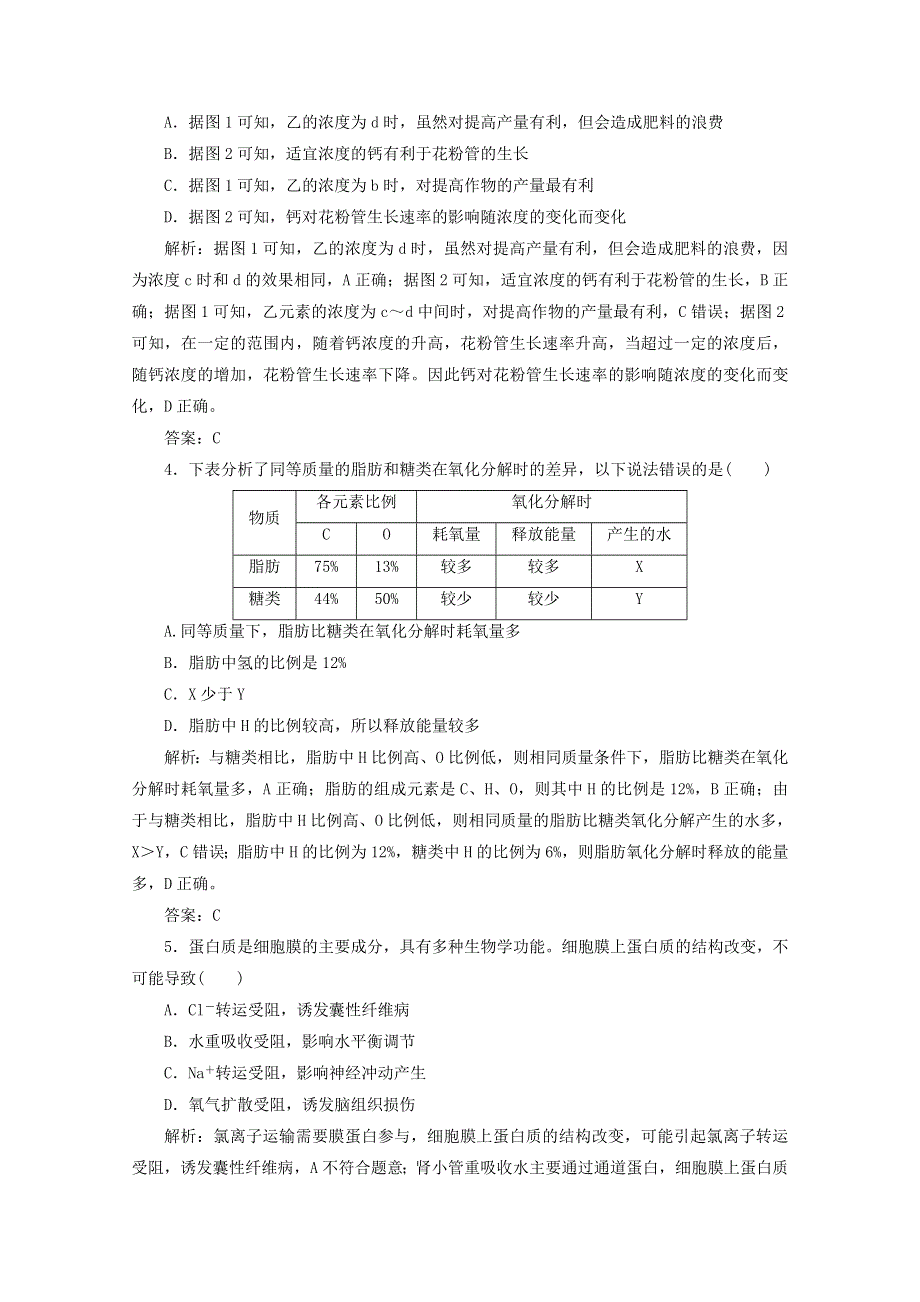 2021届高考生物二轮复习 专题一 细胞的分子组成作业（含解析）.doc_第2页