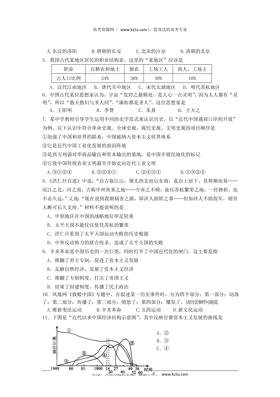 全国各地2013届高三第二次月考历史试题 辽宁省本溪高中2013届高三第二次月考历史试题 新人教版WORD版含答案.doc_第2页