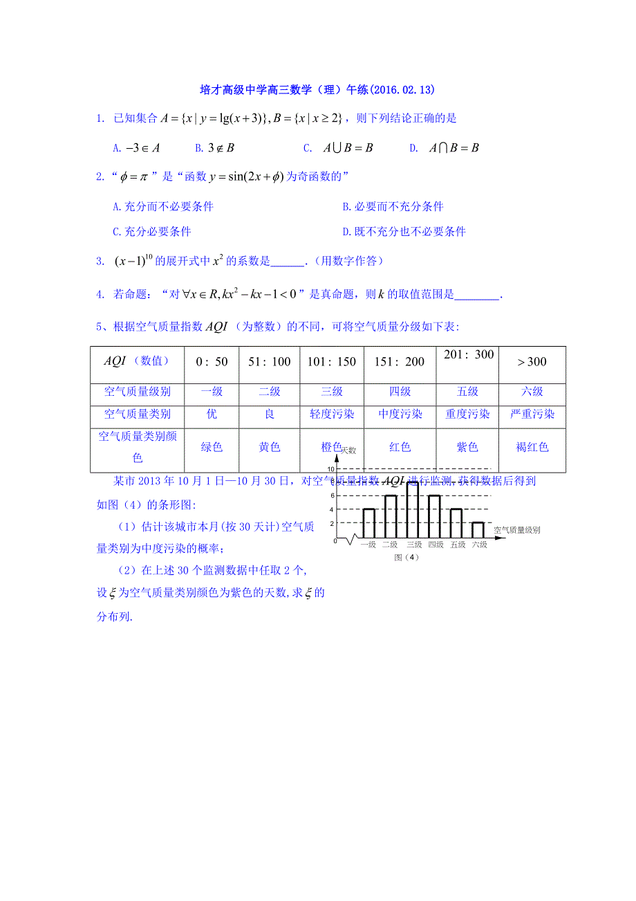 广东省广州市培才高级中学2016届高三上学期数学（理）午练练习（2016-02-13） WORD版缺答案.doc_第1页