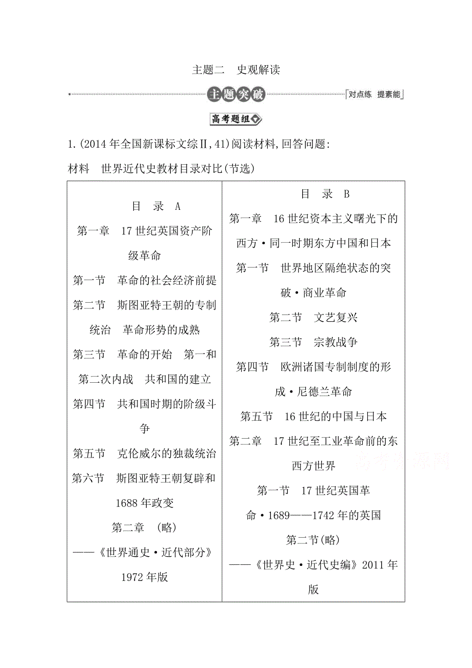 2016届高三历史二轮复习套餐训练 主题二 史观解读.doc_第1页